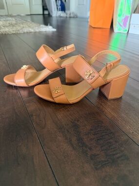 Tory Burch Leather Double-Strap Slingback Sandals in Tan